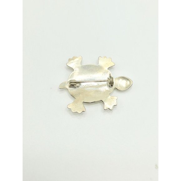 Vintage Alpaca Silver Mexico Turtle Pin Brooch with Abalone Shell & Stone Inlay - Picture 5 of 7